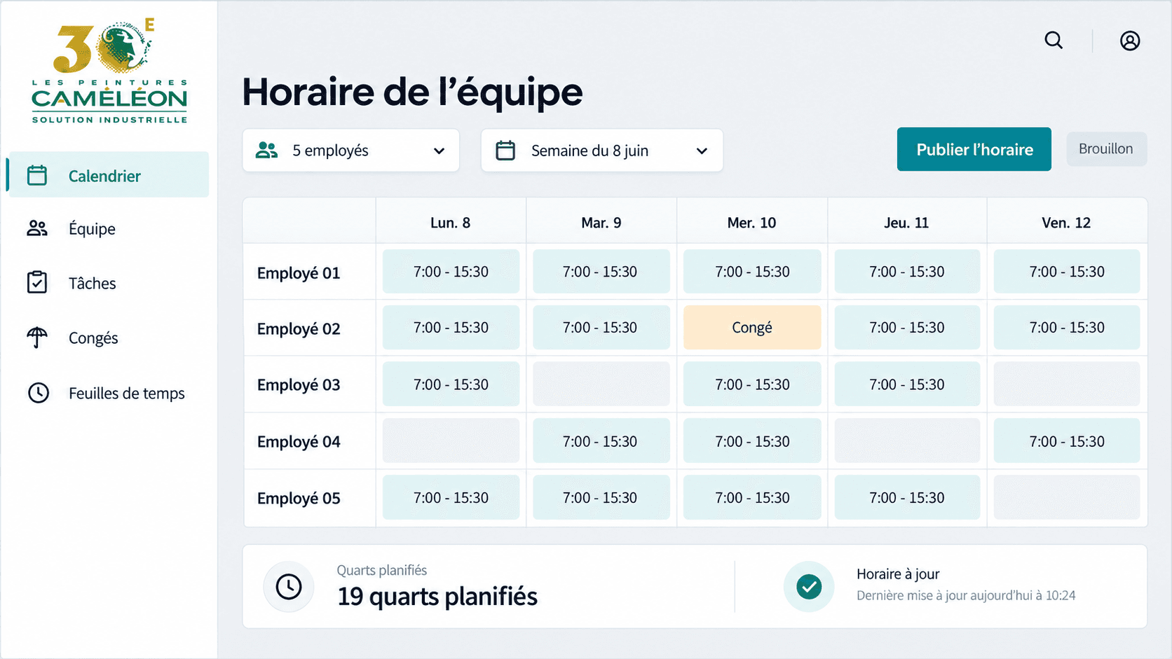 Reconstitution de l’application de gestion des horaires de Peintures Caméléon